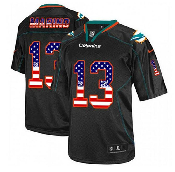Men's Miami Dolphins #13 Dan Marino Black USA Flag Fashion Football Stitched Jersey